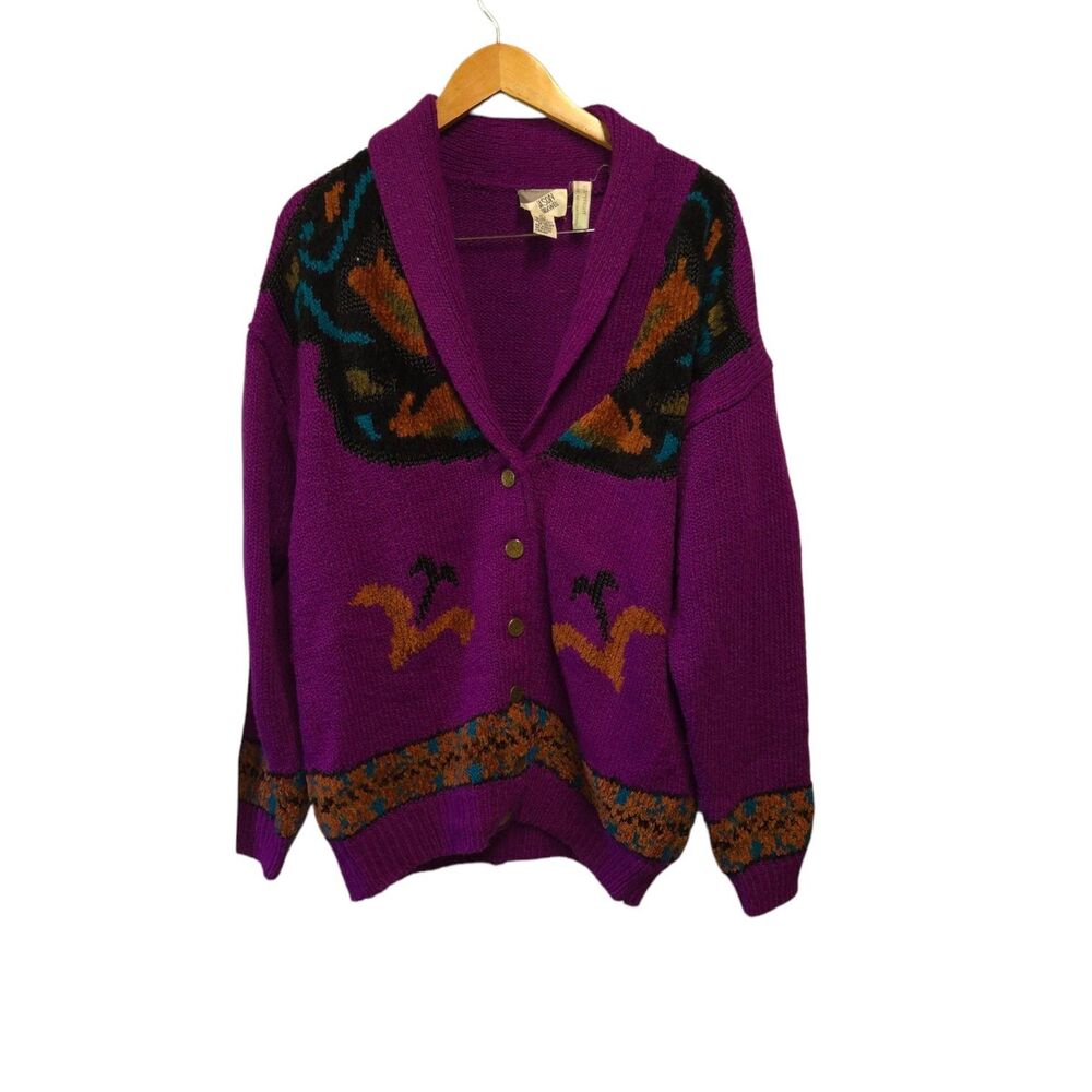 JASON MAXWELL Cardigan Southwestern Purple Brown Turquoise LARGE